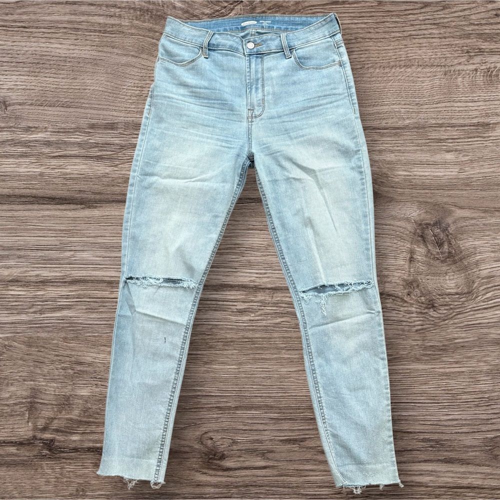 Old Navy High Rise Super Skinny Distressed Ankle Jeans Light Wash Denim 6 Tall